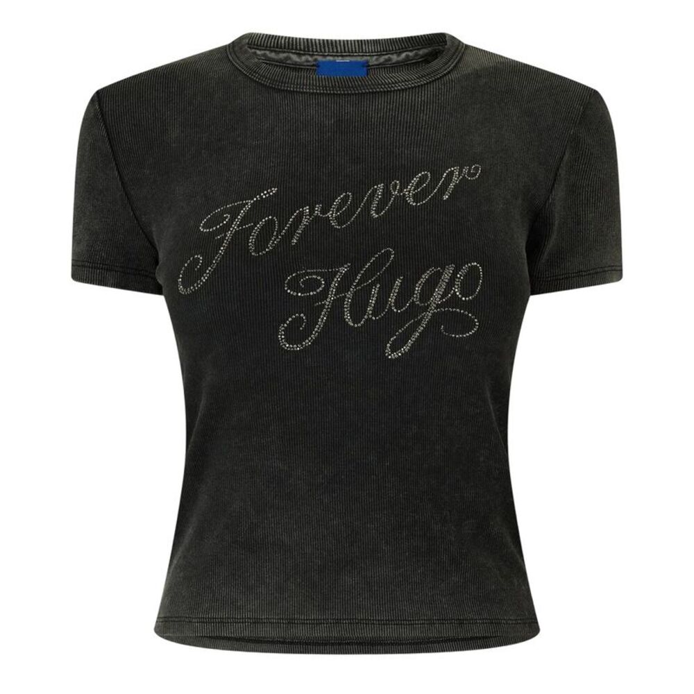 Hugo Womens/Ladies Lettering Print Crew Neck Slim T-Shirt / Black
